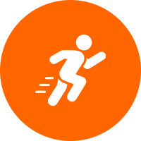 An orange circle with an image of a person running